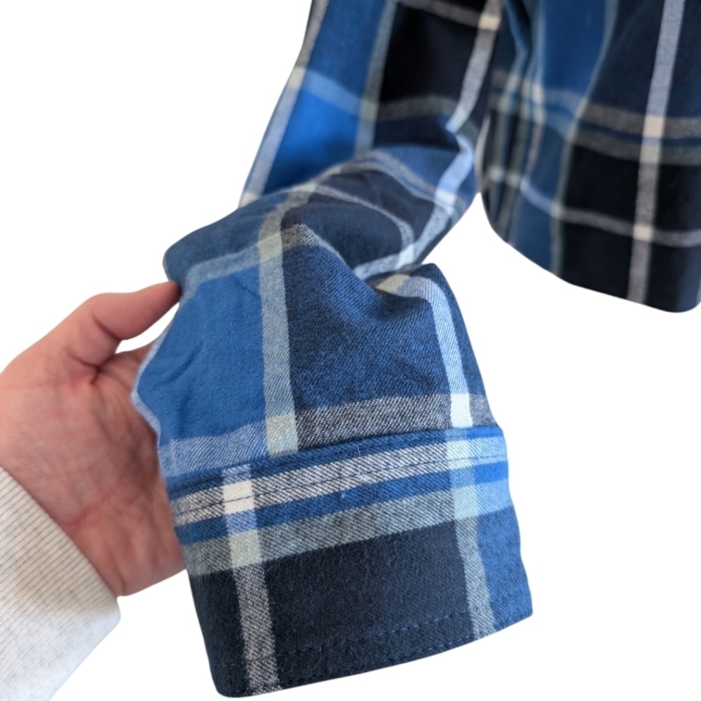Aritzia TNA Plaid Flannel Shirt XS Black Blue Button Up Cotton Grunge - Picture 10 of 14
